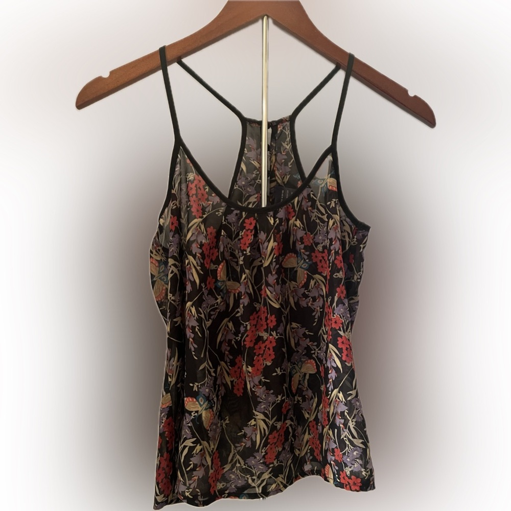 Full Tilt Black Floral MESH  Camisole Sz Xs Y2K whimsical goth